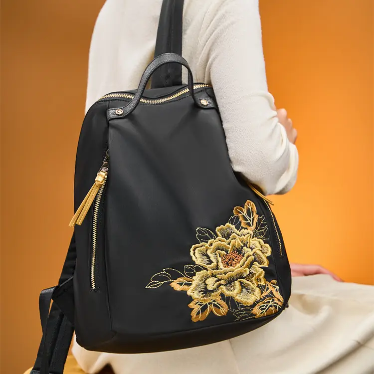 Black Embroidered Convertible Backpack - Item TX-4 view 2
