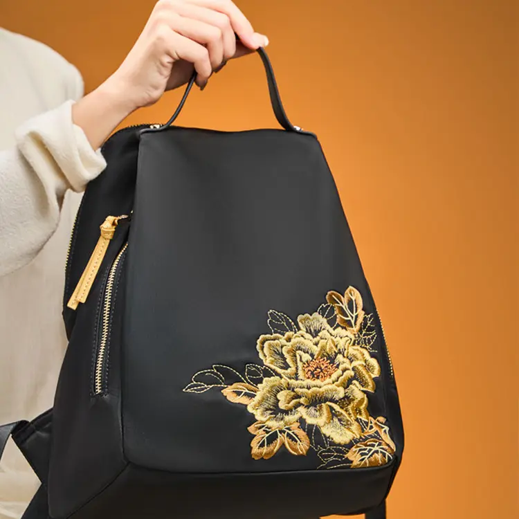 Black Embroidered Convertible Backpack - Item TX-4 view 3