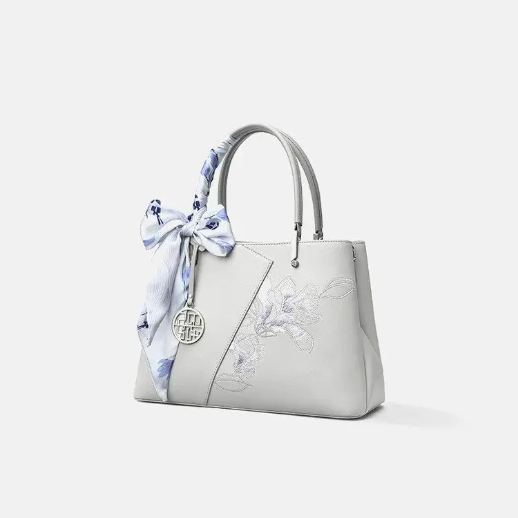 Light Grey Embroidered Tote Bag - Item TX-5