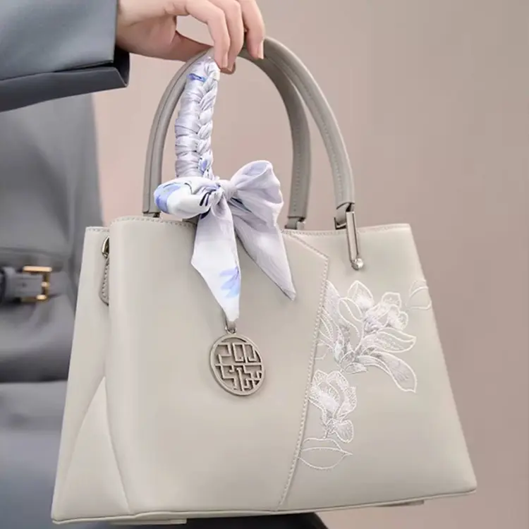 Light Grey Embroidered Tote Bag - Item TX-5 view 3