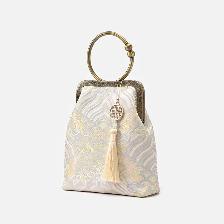 Ivory Jacquard Ring Handle Bag - Item TX-6