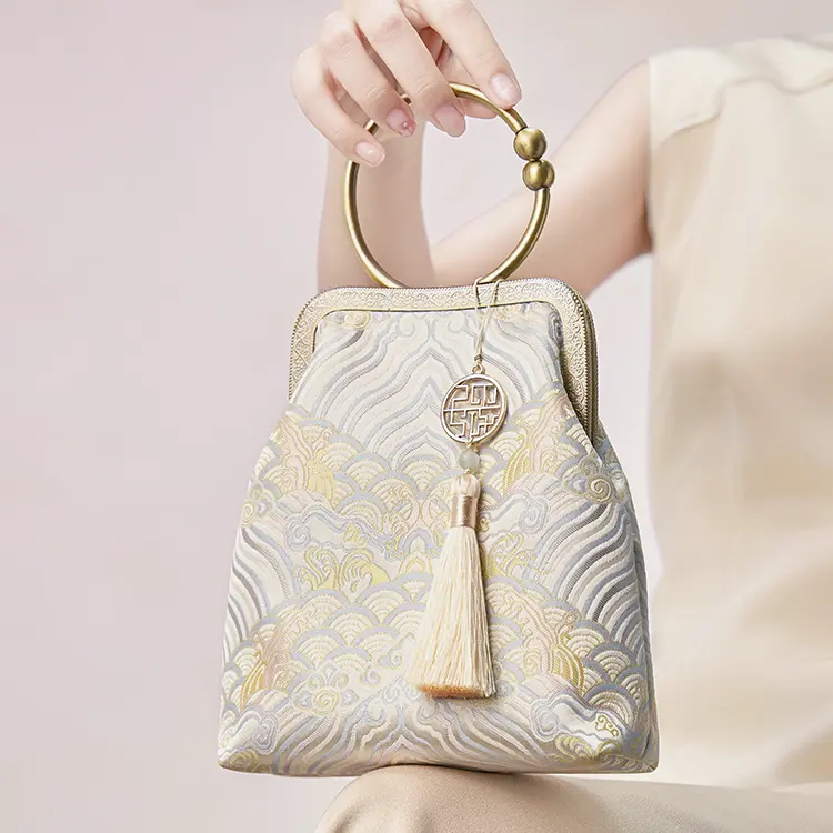 Ivory Jacquard Ring Handle Bag - Item TX-6 view 2