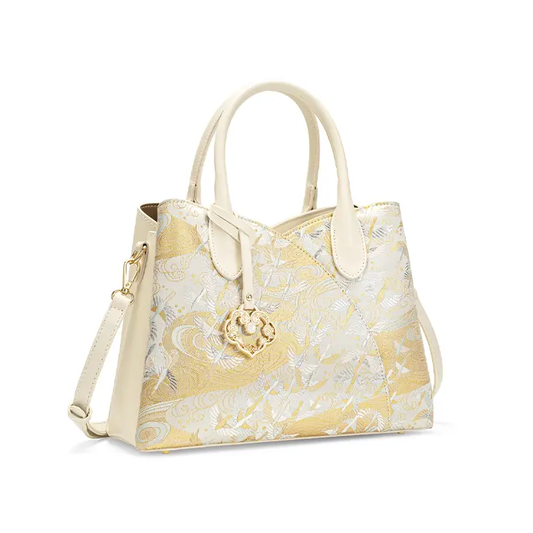 Ivory Jacquard Handheld Tote - Item WNA-2