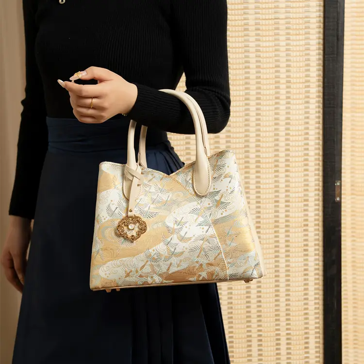 Ivory Jacquard Handheld Tote - Item WNA-2 view 4