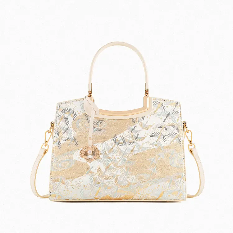 Ivory Chinoiserie Brocade Handbag - Item WNA-3