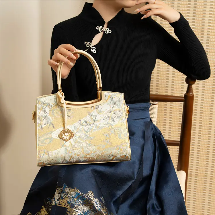 Ivory Chinoiserie Brocade Handbag - Item WNA-3 view 2