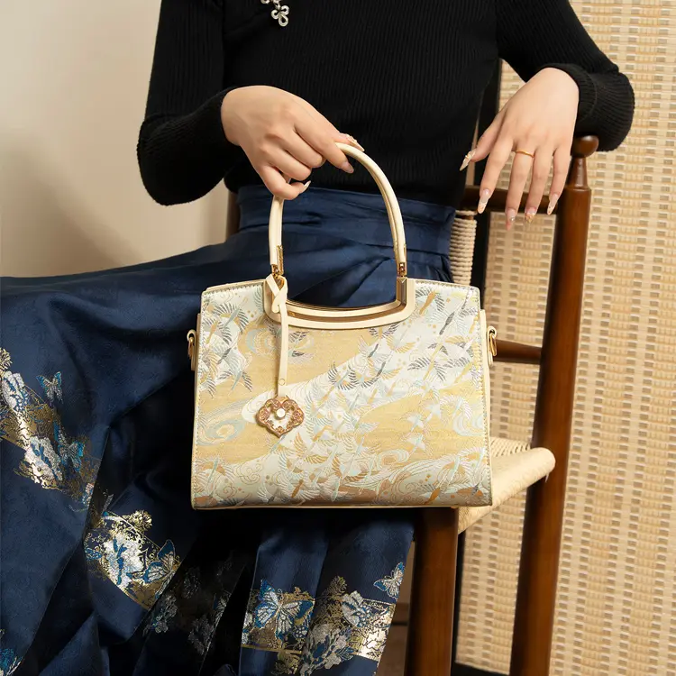 Ivory Chinoiserie Brocade Handbag - Item WNA-3 view 3